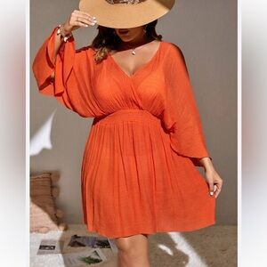 SHEIN Swim Curve Plus Size Solid Batwing Sleeve Cover‎ Up Dress